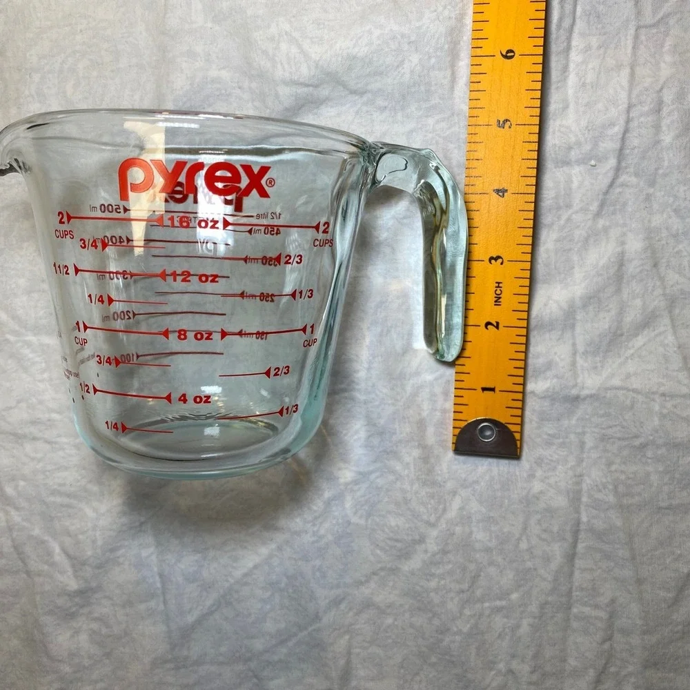 Vintage‎ Pyrex 2 Cup 500ml Glass Measuring Cup Red Lettering Made USA